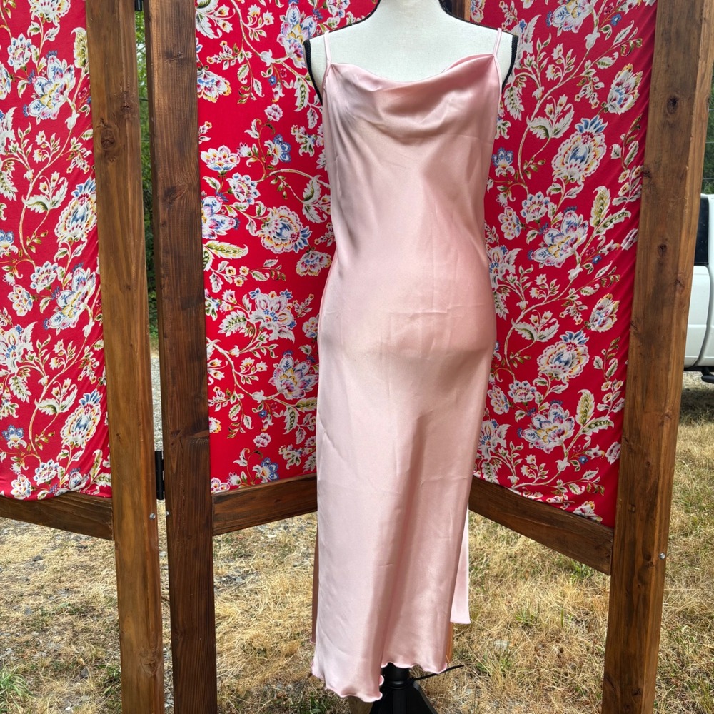 Bebe Baby Pink Satin Cowl Neck Midi Slip Wedding Guest Dress Size M - Picture 9 of 10